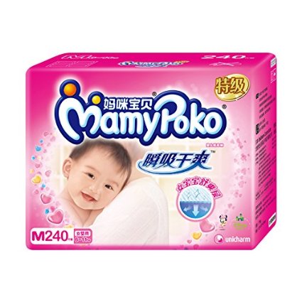 MamyPoko 妈咪宝贝 瞬吸干爽 纸尿裤 大箱 M240片尿不湿 女宝宝 (6-11kg适用)