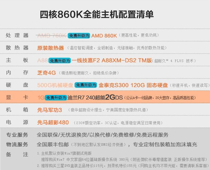 宁美国度 四核AMD860K独显台式组装电脑主机 游戏DIY兼容机整机全套