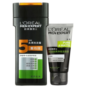 LOREAL欧莱雅 男士去屑洗发露(炭爽去油)200ml+洁面膏50ml